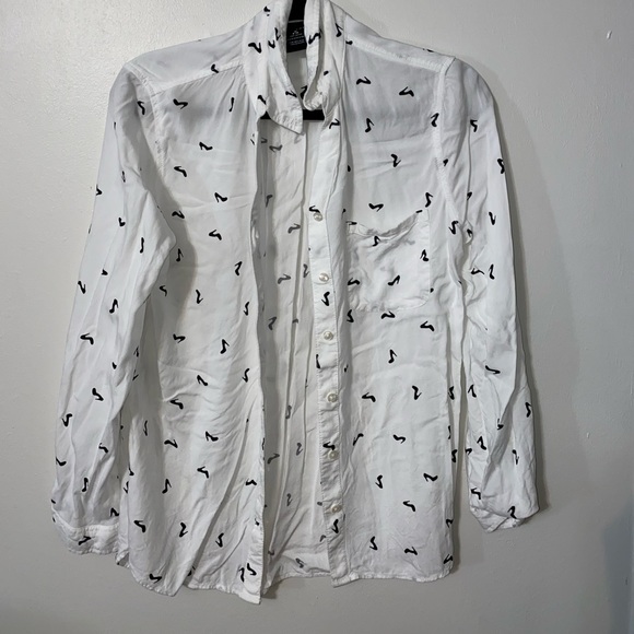 White and Black Button Up Blouse - Picture 1 of 6